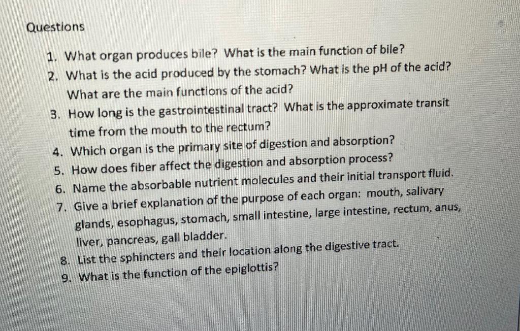 Solved 1. What organ produces bile? What is the main Biology Diagrams