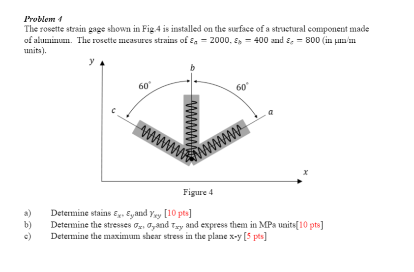 Solved Problem 4 The rosette strain gage shown in Fig.4 is | Chegg.com