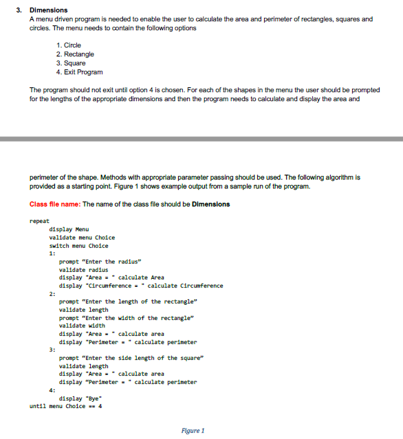 Solved 3. Dimensions A menu driven program is needed to | Chegg.com