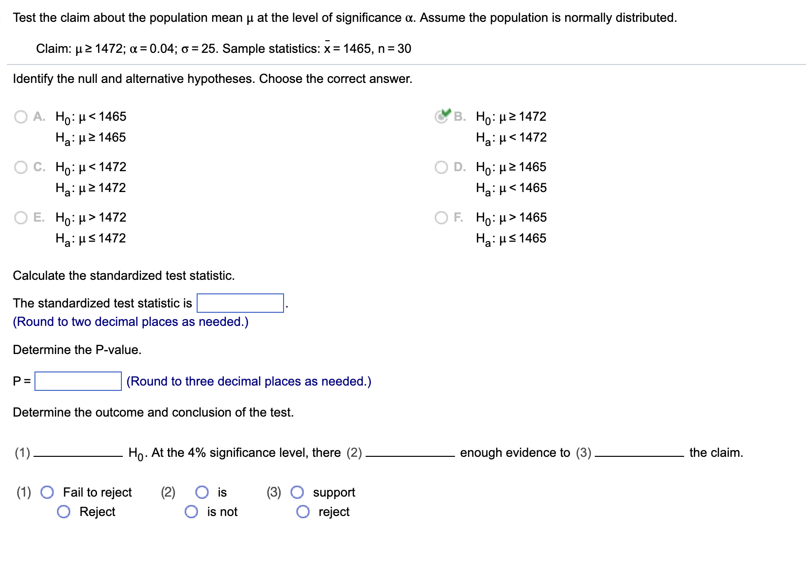 Solved Test the claim about the population mean μ at the | Chegg.com