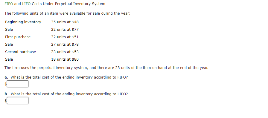 Solved FIFO And LIFO Costs Under Perpetual Inventory System | Chegg.com