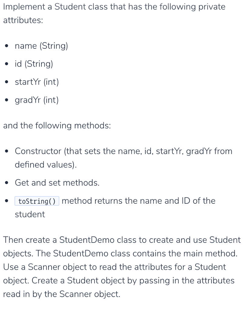 Solved Implement a Student class that has the following | Chegg.com
