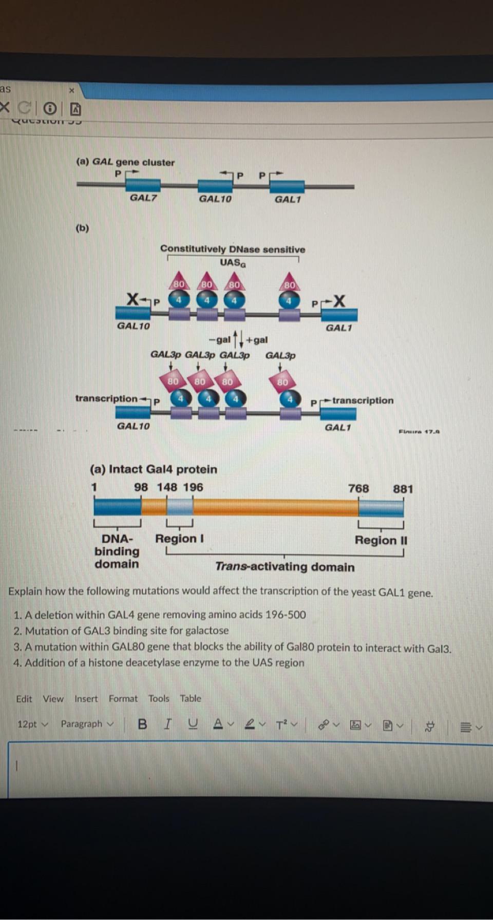 Solved As ששיווטופשוט (a) GAL Gene Cluster P P P GAL7 GAL10 | Chegg.com