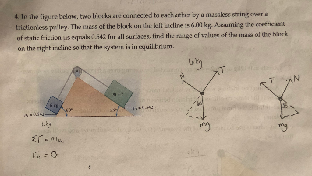 Solved 4. In the figure below, two blocks are connected to | Chegg.com