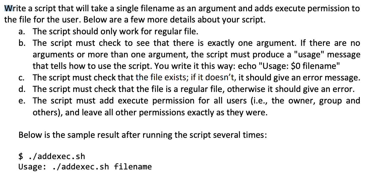 Solved Write a script that will take a single filename as an | Chegg.com