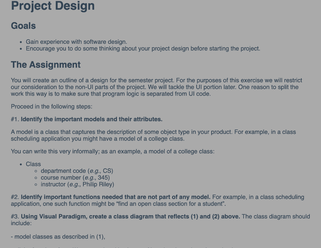Project Design Goals • Gain experience with software | Chegg.com