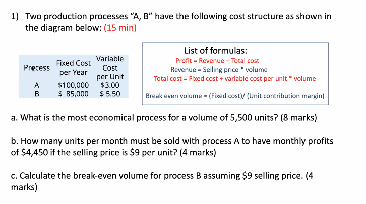 Solved 1) Two production processes “A, B” have the following | Chegg.com