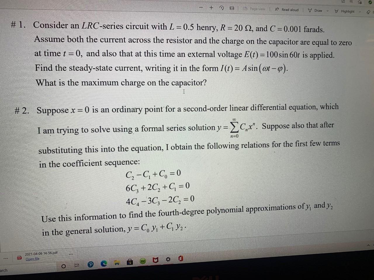 Solved 10 + OD Page view A Read aloud Draw Highlight #1. | Chegg.com