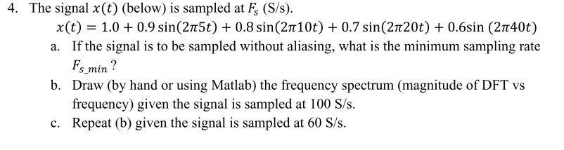 Solved The signal 𝑥𝑥(𝑡𝑡) (below) is sampled at 𝐹𝑠 | Chegg.com