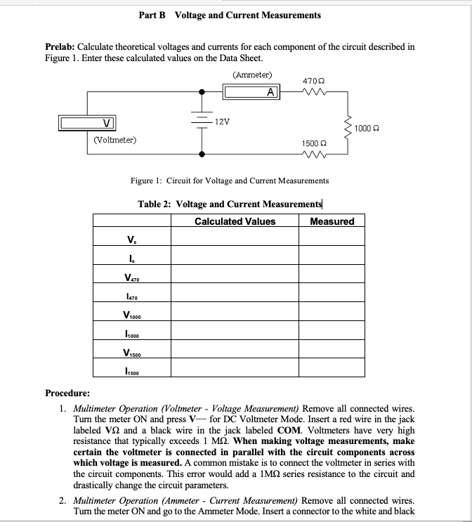 Solved Part B Voltage And Current Measurements Prelab: | Chegg.com