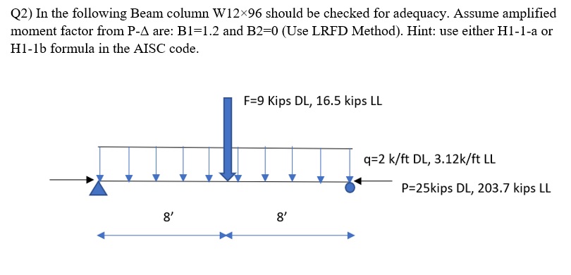 Solved Q2) In the following Beam column W12 ×96 should be | Chegg.com