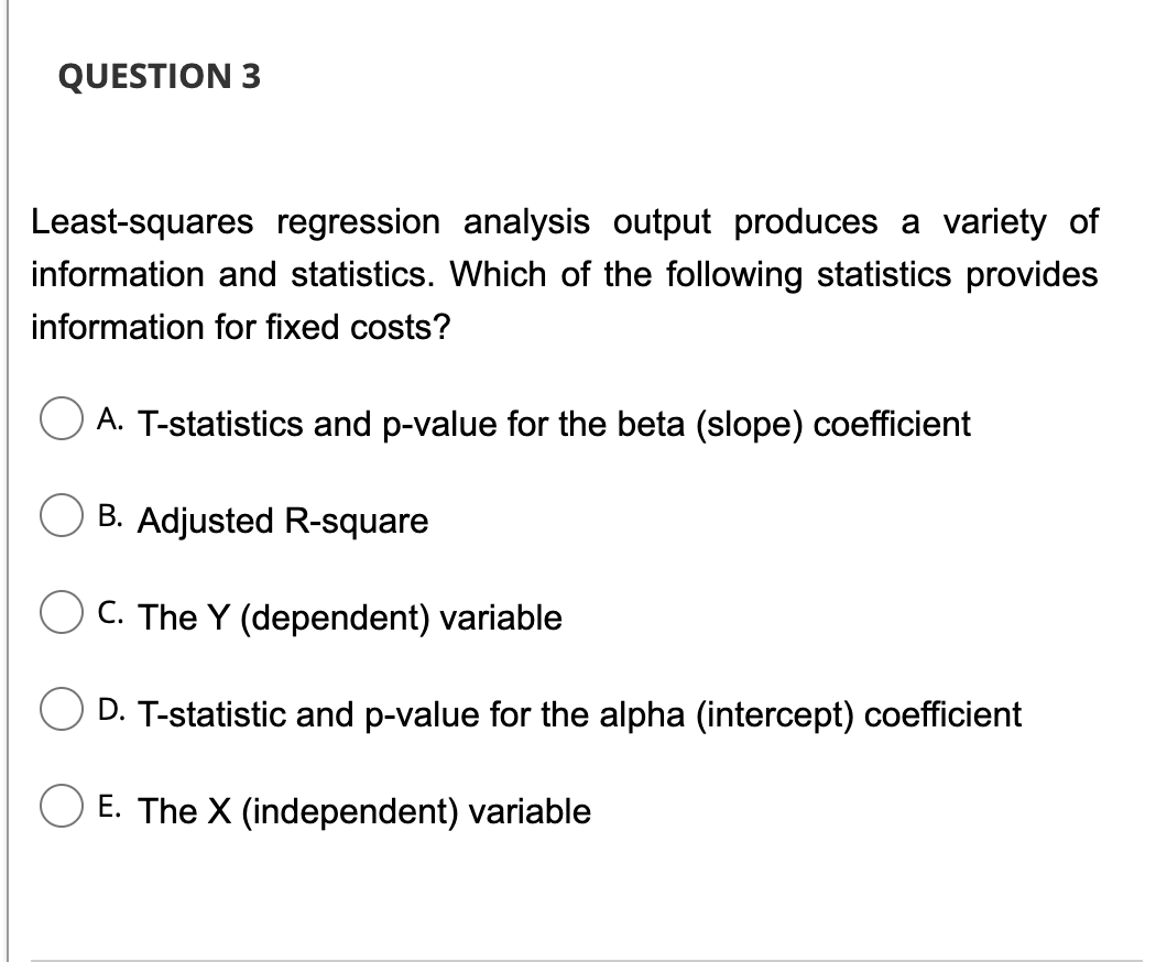 Solved QUESTION 3 Least-squares regression analysis output | Chegg.com