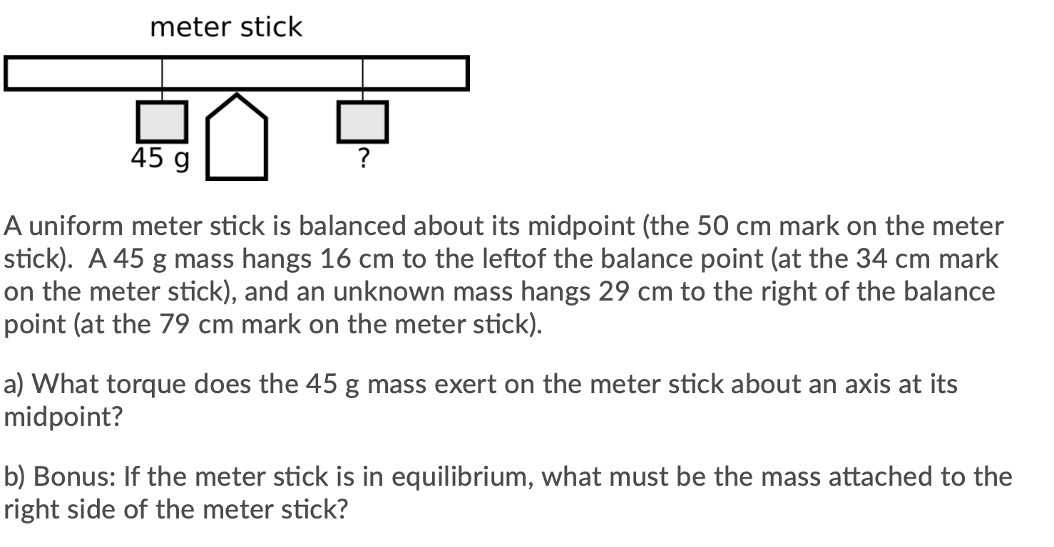 Solved meter stick 45 g A uniform meter stick is balanced | Chegg.com