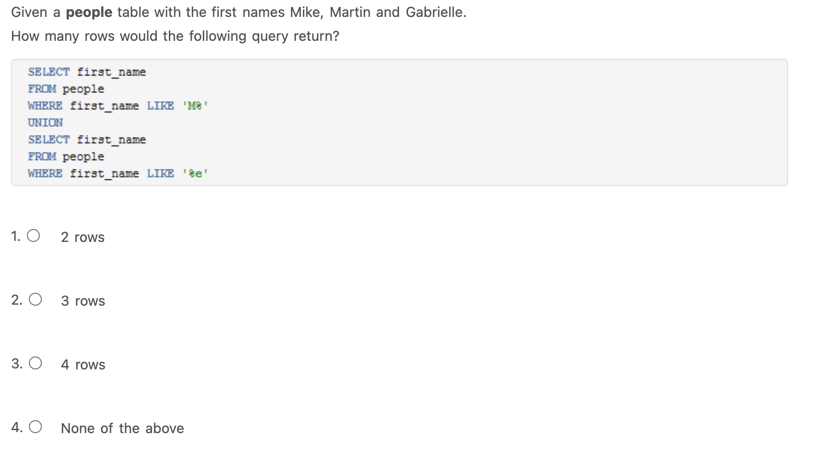 Solved Given a people table with the first names Mike, | Chegg.com