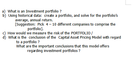 Solved A) What Is An Investment Portfolio ? B) Using | Chegg.com