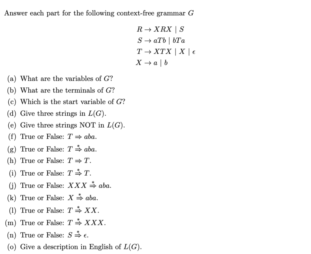 Solved Answer each part for the following context-free | Chegg.com