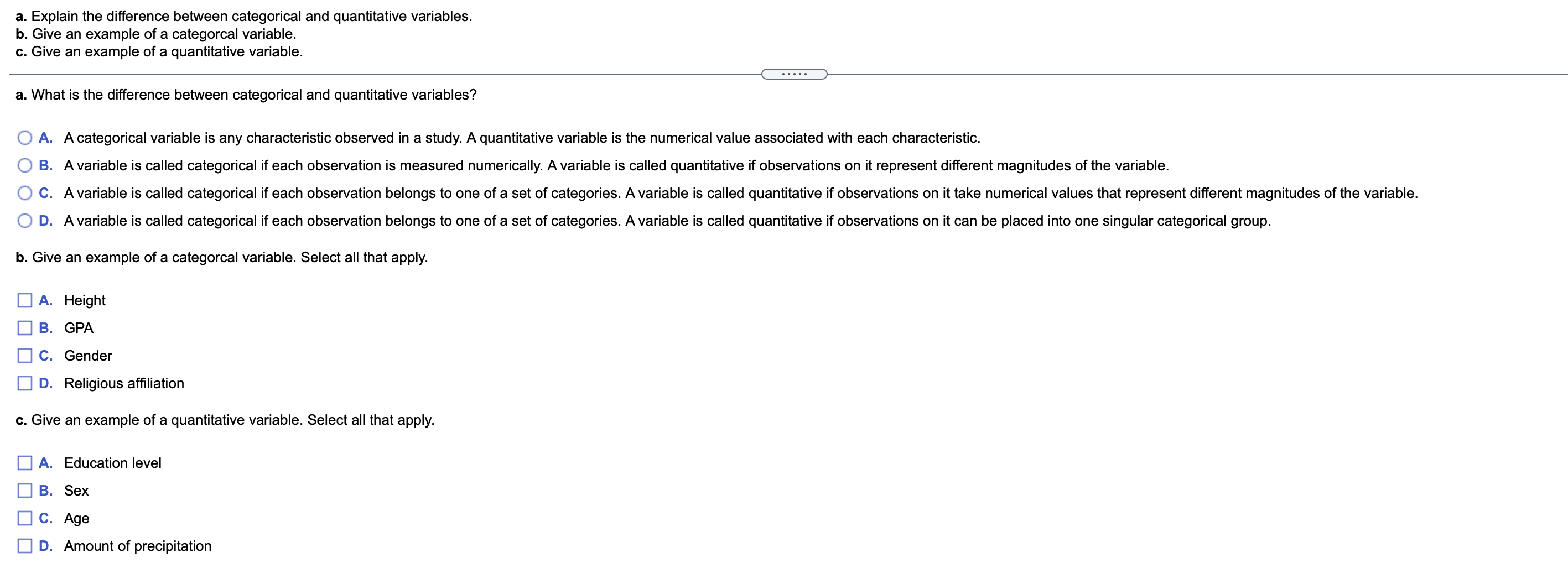 Solved a. Explain the difference between categorical and | Chegg.com