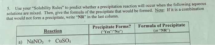 Solved 5. Use your " Solubility Rules" to predict whether a | Chegg.com