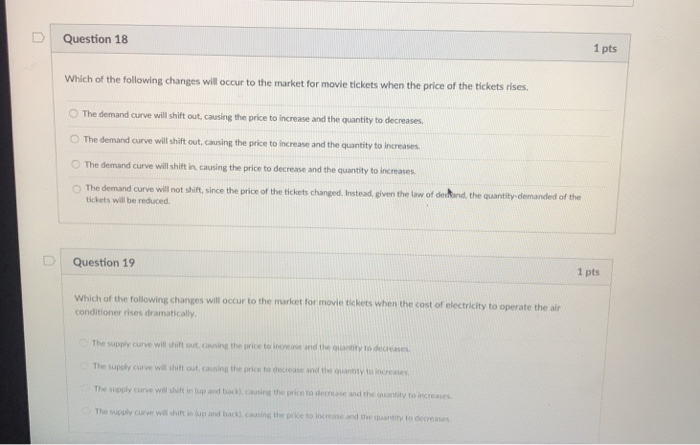 Solved 1 pts D | Question 18 Which of the following changes | Chegg.com