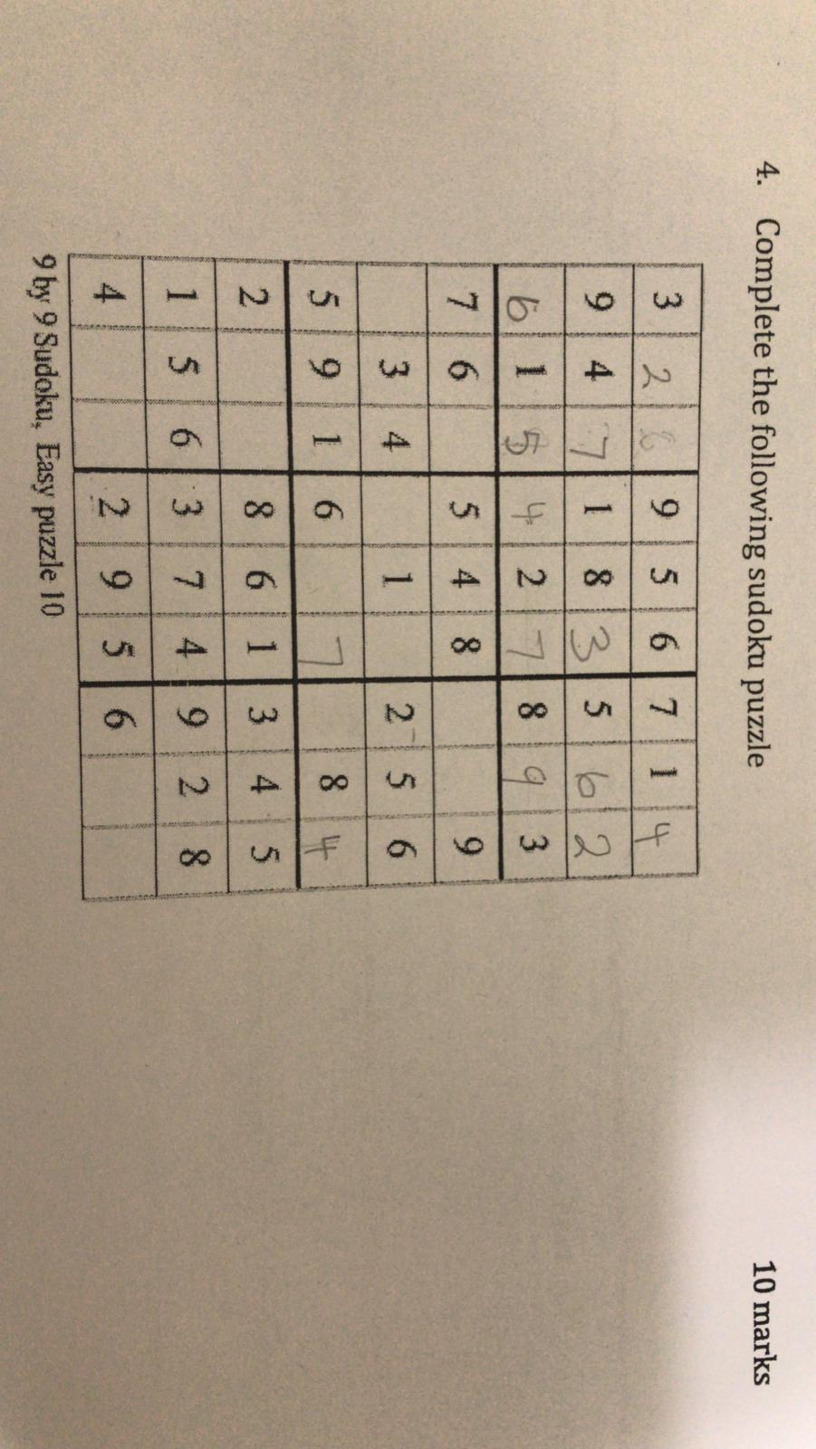 Solved 4. Complete the following sudoku puzzle 10 marks 1 4 