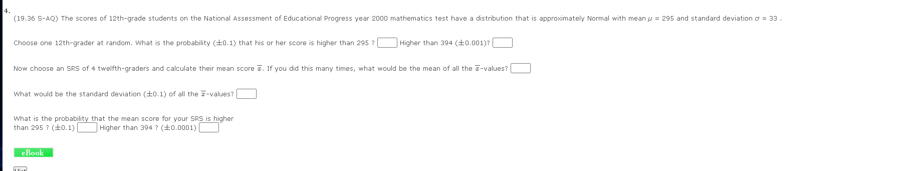 Solved 4. (19.36 S-AQ) The scores of 12th-grade students on | Chegg.com