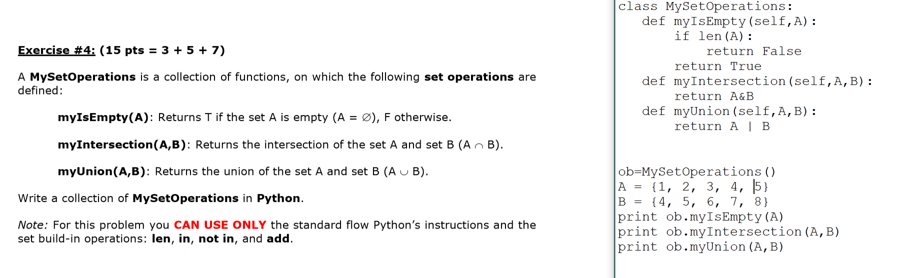 Solved A Mysetoperations Is A Collection Of Functions On Chegg Com
