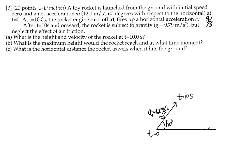 Solved [3] (20 Points, 2-D Motion) A Toy Rocket Is Launched | Chegg.com