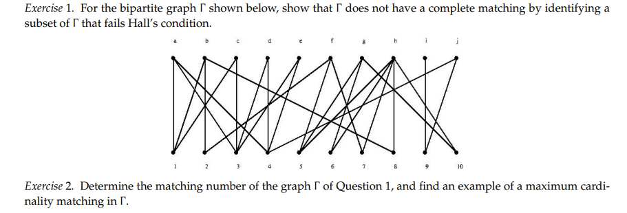 Solved Exercise 1. For the bipartite graph shown below, show | Chegg.com