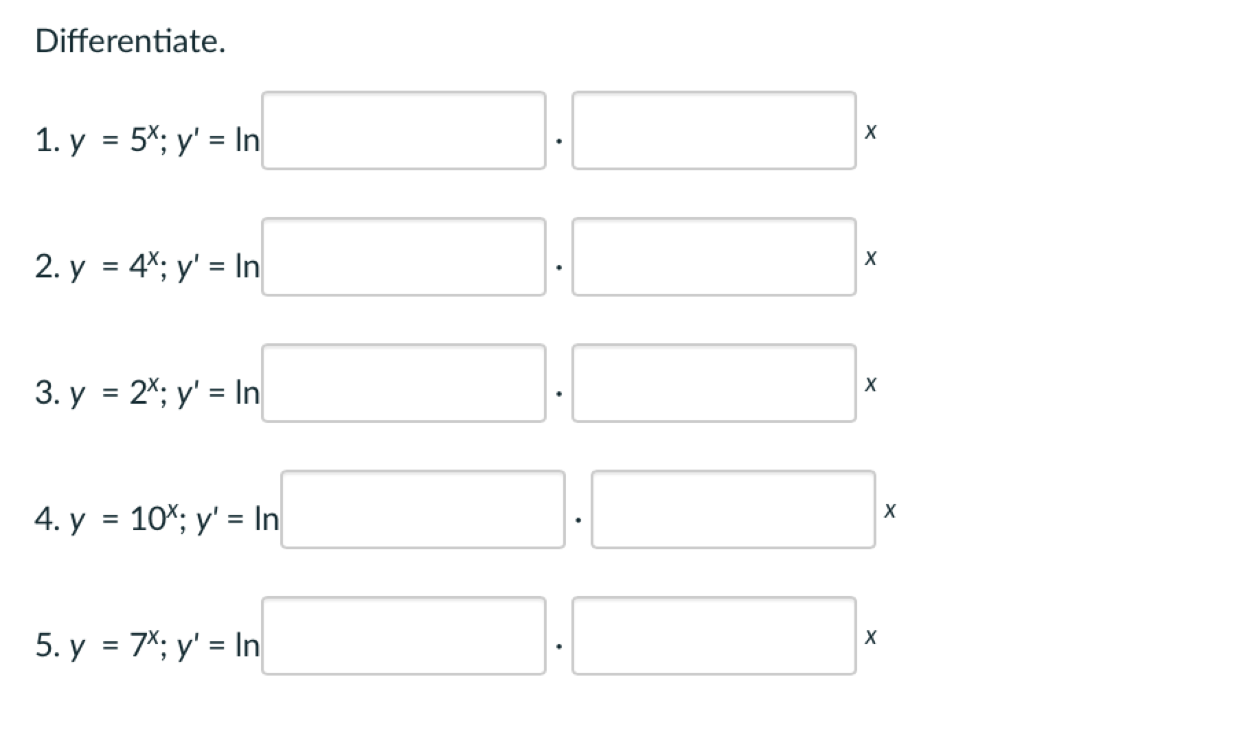 solved-differentiate-1-y-5x-y-ln-x-2-y-4x-y-ln-x-3-chegg