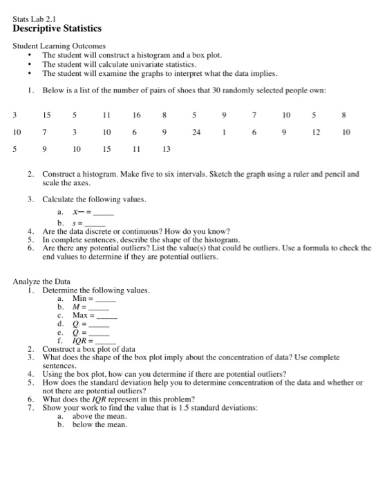 Solved Stats Lab 2.1 Descriptive Statistics Student Learning | Chegg.com