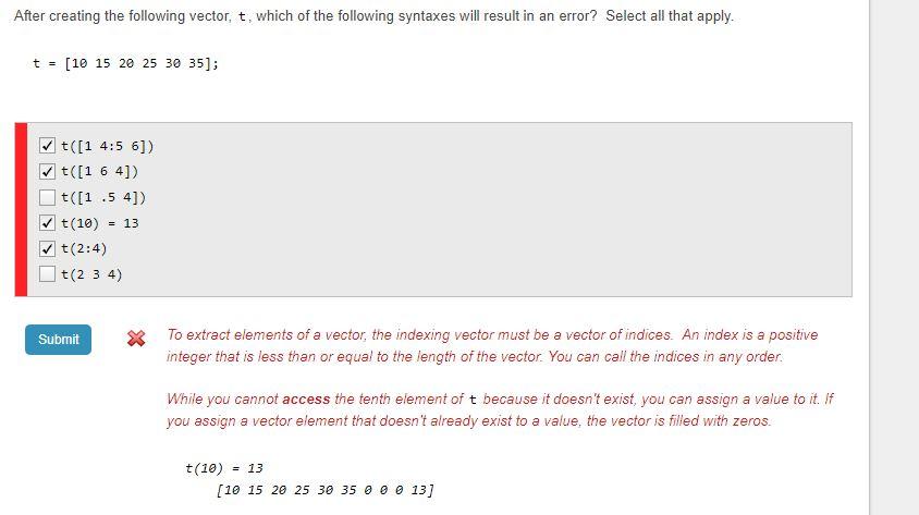 Solved After creating the following vector, t, which of the | Chegg.com