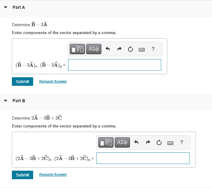 Solved Determine B−3A Enter components of the vector | Chegg.com
