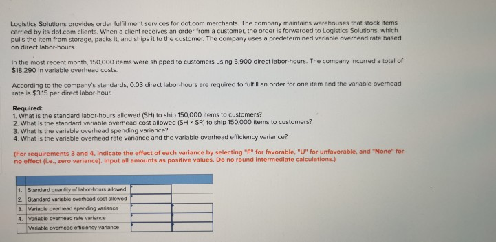 Solved Logistics Solutions Provides Order Fulfillment | Chegg.com