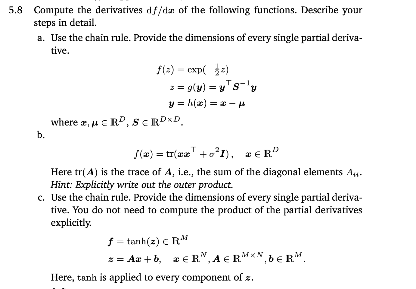 5 8 Compute The Derivatives Df Dx Of The Following Chegg Com
