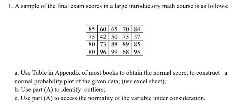 Solved 1. A sample of the final exam scores in a large | Chegg.com