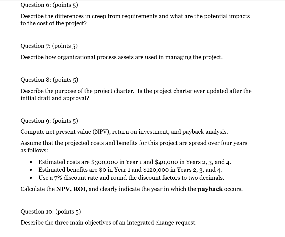 Solved Question 1: (points 5) Describe how the PMBOK® | Chegg.com