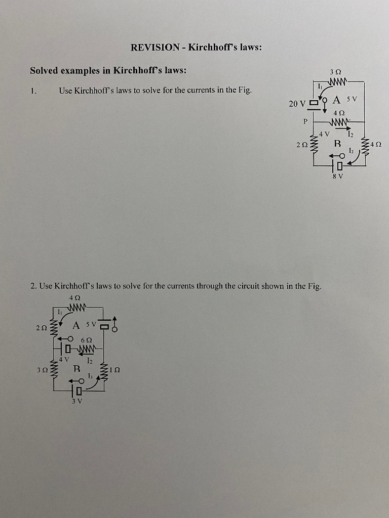 Solved REVISION - Kirchhoff's Laws: Solved Examples In | Chegg.com