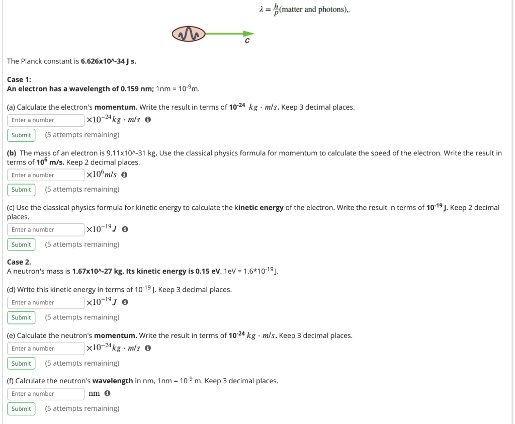 Solved 1 U Matter And Photons The Planck Constant Is Chegg Com