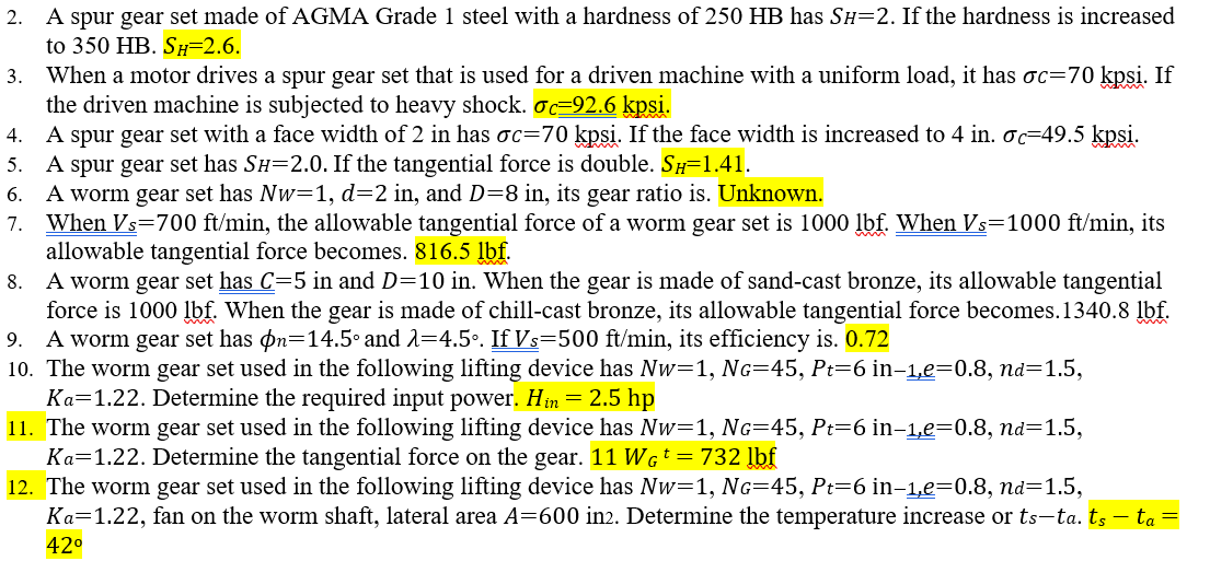 2. A spur gear set made of AGMA Grade 1 steel with a | Chegg.com