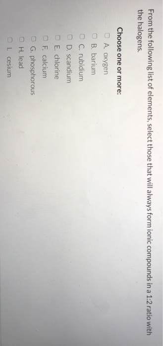 Solved From the following list of elements, select those | Chegg.com