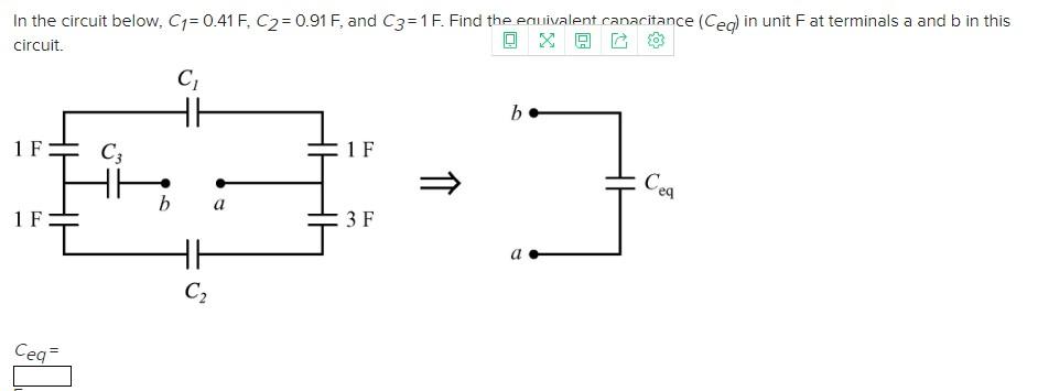 Solved In the circuit below, C1=0.41F, C2= 0.91 F, and C3=1 | Chegg.com