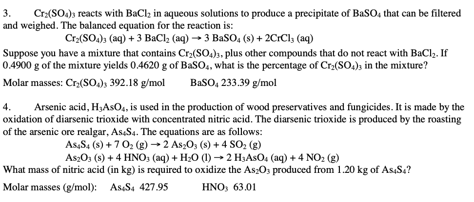 Solved 3. Cr2(SO4)3 reacts with BaCl2 in aqueous solutions | Chegg.com