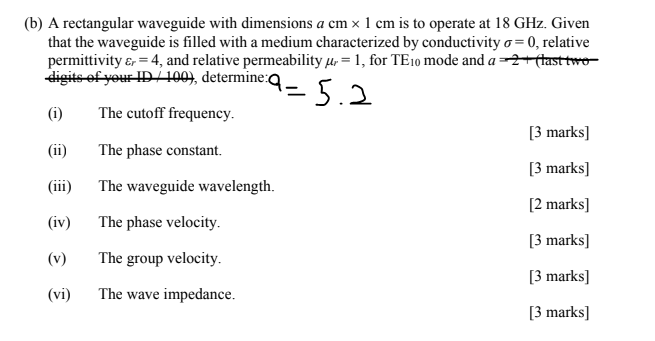 Solved (b) A rectangular waveguide with dimensions a cm x 1 | Chegg.com