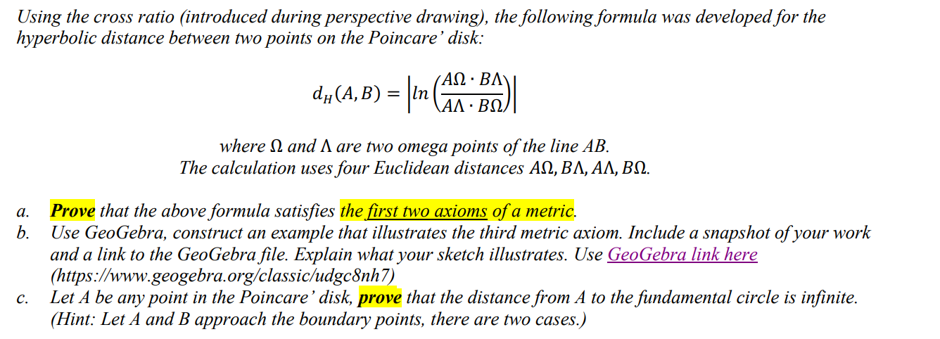 Using the cross ratio (introduced during perspective | Chegg.com