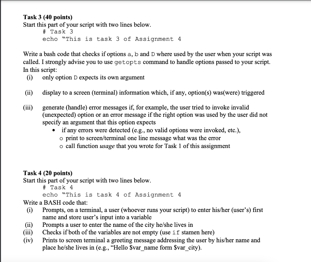 Assignment 04 - A BASH Script performing four tasks | Chegg.com