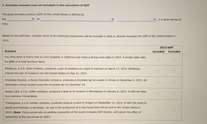 Solved: 2. Activities Included (and Not Included) In The C... | Chegg.com