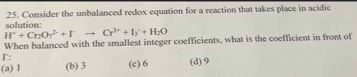 Solved Consider the unbalanced redox equation for a reaction | Chegg.com