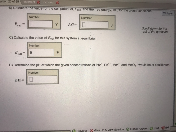 Solved Question 25 of 35 Incorrect Incorrect ーPb E+= 1.690 V | Chegg.com