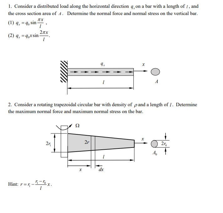 Solved 1. Consider a distributed load along the horizontal | Chegg.com