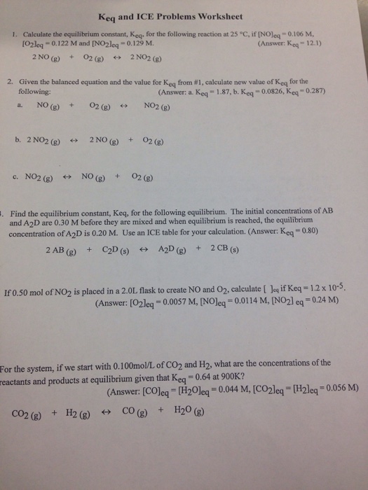 Solved Keq and ICE Problems Worksheet Calculate the Chegg com
